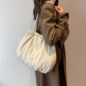 [SG SELLER] 2 Colors Large Puffy Quilted Pillow Women Neutral Colors Polyester Spacious Shoulder Bag Black Light Grey