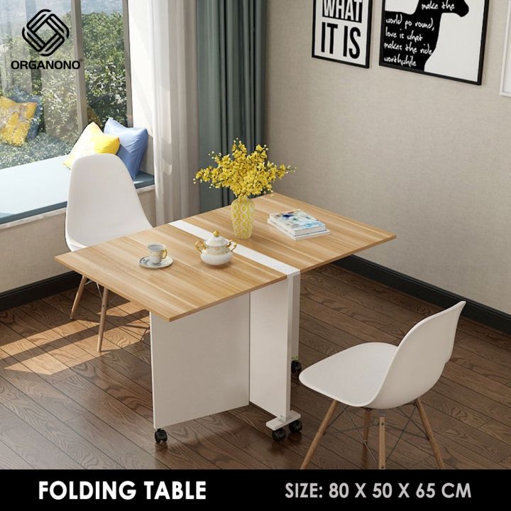 Organono Foldable Space Saver Dining Table w/ Wheels Side Table Coffee ...