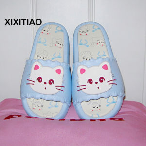 XIXITIAO Comfortable Soft Sole Bathroom ins Fengjia Home Open-Toe Slippers Summer Girly Bow Cute Kitten Sandals for Women
