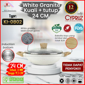 Cypruz Wajan Kuali Tebal Anti Lengket Wok Pan White Granite Series 24cm Dengan Tutup KI-0802