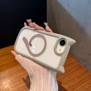 For iPhone 17 Cat Ear Case for iPhone 16 13 14 15 Pro Max 15 17 Air For Magsafe Transparent PC TPU Armor Wireless Charging Cover