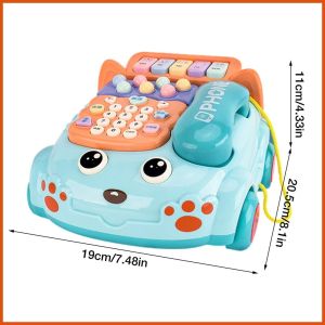 Pretend to play phone with cute cartoon analog landline toys for Christmas birthday presents for boys and girls