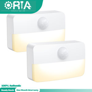 ORIA Stick-On Night Light 2 Pcs Motion Sensor Lights Indoor Cupboard Lights Built-in Magnet for Bedroom Bathroom Kitchen Hallway Stair