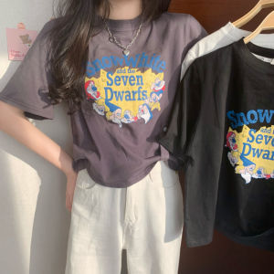 Cherry 2320เสื้อยืดแขนสั้นสไตล์เกาหลี oversize เสื้อคอกลมสีขาว เสื้อผ้าวินเทจ ลายตัวอักษร แฟชั่น ฮิปฮอป