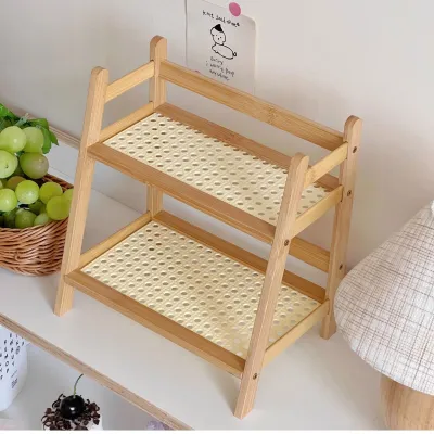 LACCOHUG Bamboo Desktop Rack 2Layers Rattan Rack Rak Dapur Kitchen Almari Wooden Kitchen Storage Rack Display Rack 桌面置物架