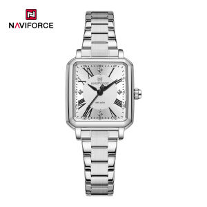 NAVAFORCE Original Womens Quartz Watch Ceremony Party Stainless Steel Strap Waterproof 30m Square Roman Dial Womens Casual Fashion Accessories Watch NF5065