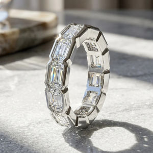 Serenity 3*5mm Emerald Cut Moissanite Rings Women D VVS1 Lab Diamond Eternity Bands Jewelry S925 Sterling Silver Rings Girl Gift