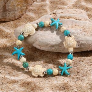 HOT ซีรีย์ สร้อยข้อมือลูกปัดปลาดาว โบฮีเมียน เครื่องประดับสำหรับตกแต่ง สร้อยข้อมือทอเต่า วันต่อวัน สีสันสดใส สายร้อยลูกปัดรูปเปลือกหอย สำหรับผู้หญิง