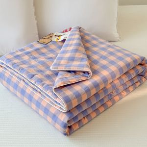 Japanese Style Plaid Summer Quilt Grade A Soft Skin Friendly Thin Duvet Soy Fiber Filling Breathable Air Conditioning Comforter2026