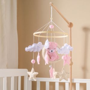 new Crib Mobile Baby Wooden Bed Bell Baby Rattles Soft Felt Cartoon Bear Toys Hanger Crib Mobile Bed Bell Wood Toy Bracket Kid Gifts high-quality