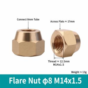 LIWU Đồng thau Đai ốc loe Vàng Chủ đề đo lường Đai ốc bằng đồng thau Độ chính xác cao Hex Ốc ống Máy điều hòa không khí