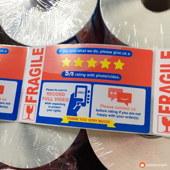 Postrating Sticker 【500sticker/1ROLL】 5-STAR RATING FRAGILE STICKER | Lazada PH