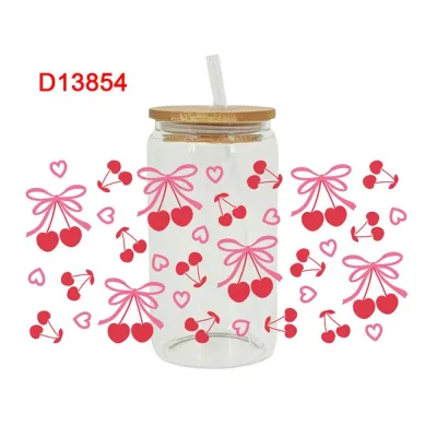 MUNCHX Waterproof UV DTF Transfer Sticker Clear Smooth Pink Bow Decals Diy Water Bottles Sticker For 16Oz Glass Cup
