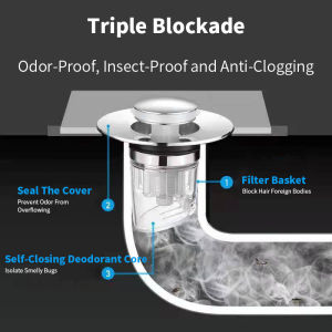 Baokemo Universal Bathroom Sink Stopper Drain Plug Anti-Clogging Anti-Odor Pop-Up Drain Filter with Basket Extender