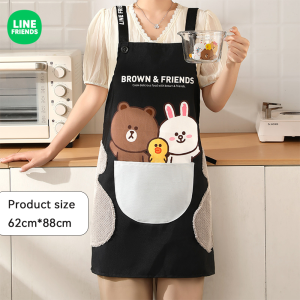 100% Authentic Line Friends Apron Kitchen Women Cute Coral Fleece Waterproof Oil-proof Dirstproof Washable Durable Kitchen Household Dirt-resistant Brown Cony Birthday Gifts 围裙 LFB56/LFB357