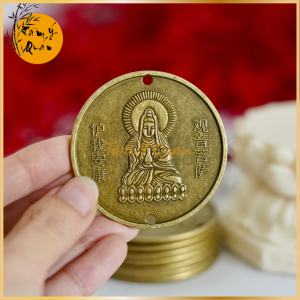 Đồng xu phật quan âm toạ thiền may mắn bình an phong thủy