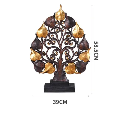 Handmade Wood Carving Sculpture Bodhi Tree Statue Home Office Hotel Bookshelf Desktop Decoration