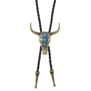 Delicate Stone Bolo Tie Cowboy Punk Necktie Western Bolo Tie Engraving Charm Bolo Tie Cowboy for Shirt Jeans