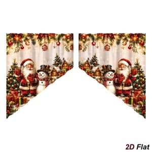 UNIITY Ông già Noel và người tuyết trong phim hoạt hình. Rèm cửa Giáng sinh Đỏ Polyester Rèm hình tam giác Lễ hội 2D Rèm ngắn Trang trí nhà cửa