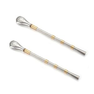 SVSAKZ168 2 Piece Detachable Yerba Mate Tea Spoon Stainless Steel Reusable Straw Spoon Practical Rust-proof Tea Filter Bar