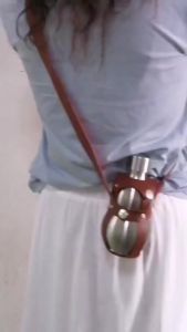 Bình bằng thép không gỉ 16 oz bình đựng hình bầu ấm đun nước ngoài trời dây đeo màu nâu