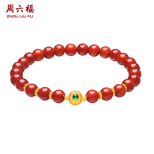 ZHOU LIU FU 周六福 สร้อยข้อมือ S925 Sterling Silver Agate Multi Treasure Bracelet Lucky Red Beaded String with Enamel Finish Adjustable 17CM J1914982