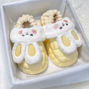 IELGY Bag heels cute bunny cotton slippers womens winter warm non-slip detachable cotton shoes holiday