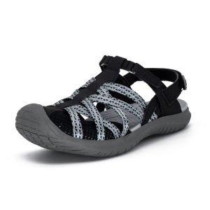 GRITION Black Hiking Sandals Women Girls Closed Toe Waterproof Lightweight Adjustable Hiking Athletic Sandals Breathable For Beach Summer Adventure Comfortable Outdoor Sport Sandals Trekking Shoes