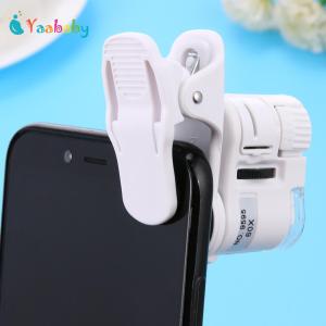 Yaababy เลนส์ที่หนีบกล้อง60X อเนกประสงค์พร้อมไฟ LEDกล้องจุลทรรศน์พกพาขนาดเล็กโทรศัพท์เอบีเอสพร้อมสำหรับเด็กผู้ใหญ่แบตเตอรี่สำหรับสมาร์ทโฟนมือถือ