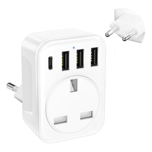 International Travel Voltages Converters Adapter UK To EU Plugs 240 v-110V Compatible 4 USB Fast Charging For Electronics