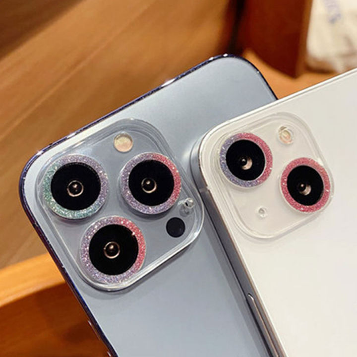 3D Full Cover Flash Drill Tempered Glass Camera Lens Protective for iPhone  14 13 12 11 Pro Max Mini Glitter Diamond Camera Lens Film Candy Color