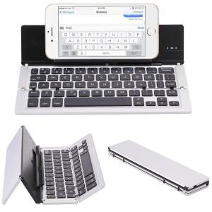 MD Portable Aluminum Universal Folding Bluetooth Keyboard Foldable Compatible with iPhone 14/13/12/11/xs/xs max/x/8/7 Plus/7/6s Plus/6/iPad 2018 9.7/Air 2 /Pro 9.7/iPad mini 4 Samsung Huawei Android Tab let Smart phone