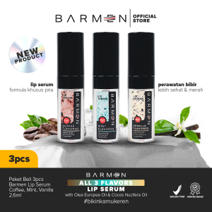 BARMEN Paket Hemat 3 Lip Serum Variant Rasa Terbaru MintCoffee dan Vanilla - Perawatan Bibir Pria Untuk Bibir Hitam Kering dan Pecah - Pecah
