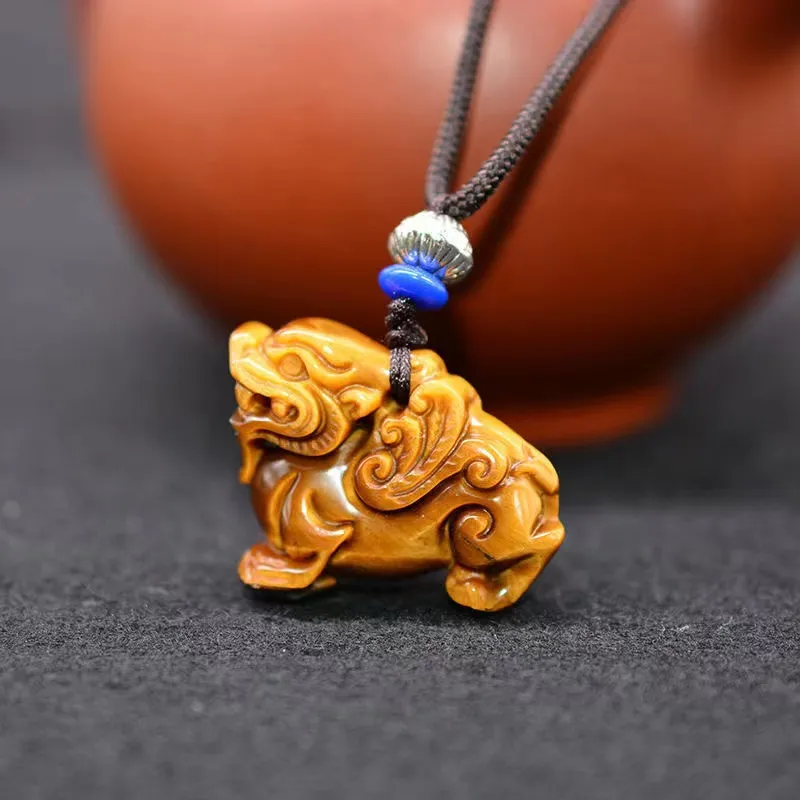 Natural yellow tiger eye stone flying Apsaras PIXIU Pendant tiger