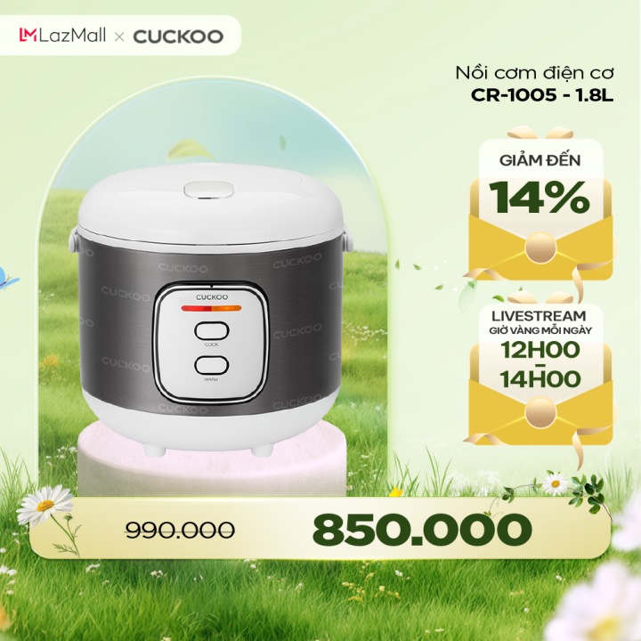 Nồi cơm điện Cuckoo 1.8L CR-1005 lòng nồi chống dính, 1 nút ấn dễ dàng điều khiển - Bảo hành 2 năm - Hàng chính hãng Cuckoo Vina