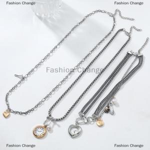 [COD] Fashion Change Fashion Pin Button Key Heart Pendant Necklace For Women Bohemian Style Multi-layer Necklace Clavicle Chain Jewelry Accessories