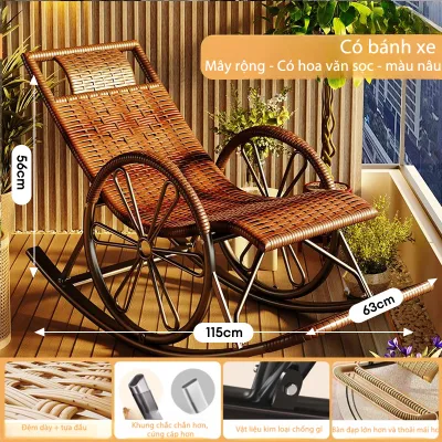 BMZAR ghế lười mây Thư Giãn Ghế Bập Bênh Đôi Có Gác Chân Ghế Sofa Lười Khung ThếpNghề mây tre đan