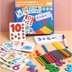 [SG STOCKS] Montessori Kids Maths Flash Card (with Wooden Number / Matching Problem Sums Cards /Counting Sticks)