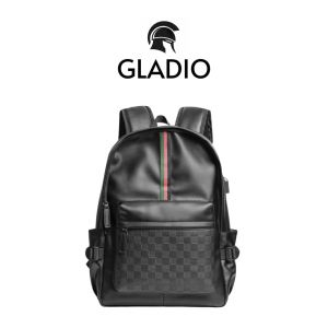 GLADIO Tas Ransel Pria Kirito Kulit Hitam Motif Elegan Laptop Casual Backpack Premium Keren GLD002B5