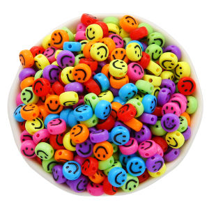 100 Cái/lốc 7Mm Smiley Hạt Vòng Acrylic Spacer Hạt Cho Vòng Đeo Tay Thủ Công