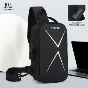 LouisWill Mens Chest Bag Multi-Functional Crossbody Bag Business Anti-Theft Lock Bag Combination Lock Casual Sports Street Shoulder Bags Messenger Bag Stylish Handheld Motorcycle Chest Bag