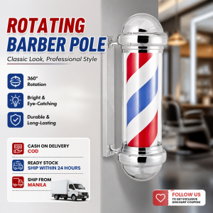 70cm 90cm Barber Shop Pole Lamp Waterproof Red White Blue Rotating LED Light Bar Logo Hair Salon 220V
