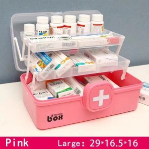 Multi functional large size drug storage 3-layer kit portable first-aid kit storage box organizer box plastic high-capacity home first-aid kit first-aid kit with handle cosmetic storage home drug organizer storage box