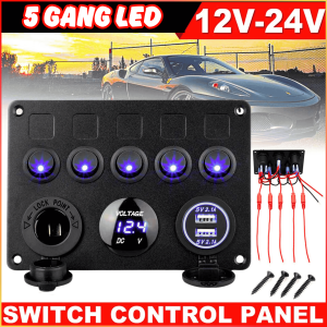 NEW COD ACCESTING Panel Switch Saklar Mobil 5 Mode Universal RV Yacht USB Voltmeter DC 12/24V GT-17