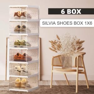 RAK SEPATU KOTAK SEPATU LIPAT DAPAT DITUMPUK STORAGE BOX SEPATU MULTIFUNGSI 6 SUSUN LEMARI SEPATU TAHAN DEBU - SILVIA / RITA SHOE BOX