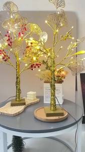 0.6m Red Berry New Year Tree Lamp Festive Home Decoration Golden Fruit Ginkgo Tree Lamp Ornament
