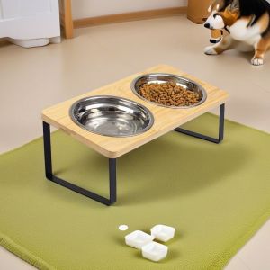 2-in-1 Pet Bowl Stainless Steel Double Bowl Elevated Protective Cat and Dog Food Water Bowl Food Container