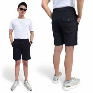 TERBARU Celana Pendek Broadshot Hitam Pinggang Karet Pria Size 27-32 / Celana Pendek Hitam Pria / Celana Pinggang Karet / Celana Pinggang Tali Pria / Celana Pendek Pria / Celana Pria Kekinian / Celana Pendek Pria Terlaris