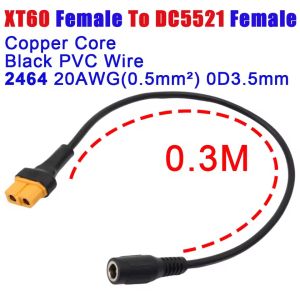 2PCS XT60 Male/Female To DC5521 Connector 20AWG Copper Core Cable for Motorcycle Battery Adapter FPV Display Power Supply Solar Panel