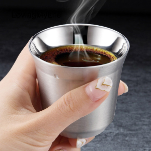 LovingMyLife【Ready!】Double Layer Titanium Cup Heat Insulated Double-wall Tea Coffee Water Cup Mug Camping Tableware Hiking Picnic Equipment Stainless Steel Espresso Cups